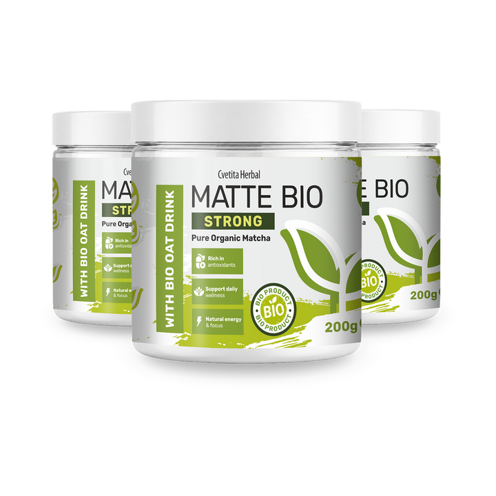 Matte Bio Strong 2+1 - promo pakovanje sa tri kutije organske matche od 200 g